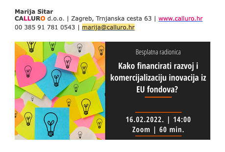 Primjer promocije edukacije kroz potpis u emailu - calluro.hr