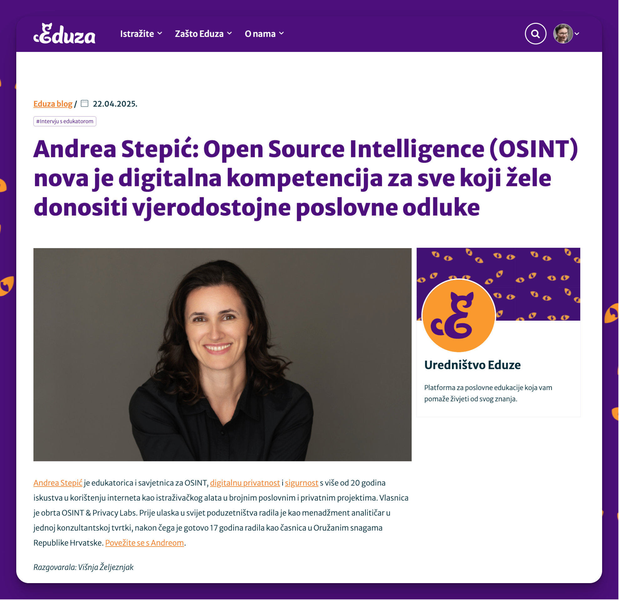 Članci i intervjui - Andrea Stepić na Eduzi