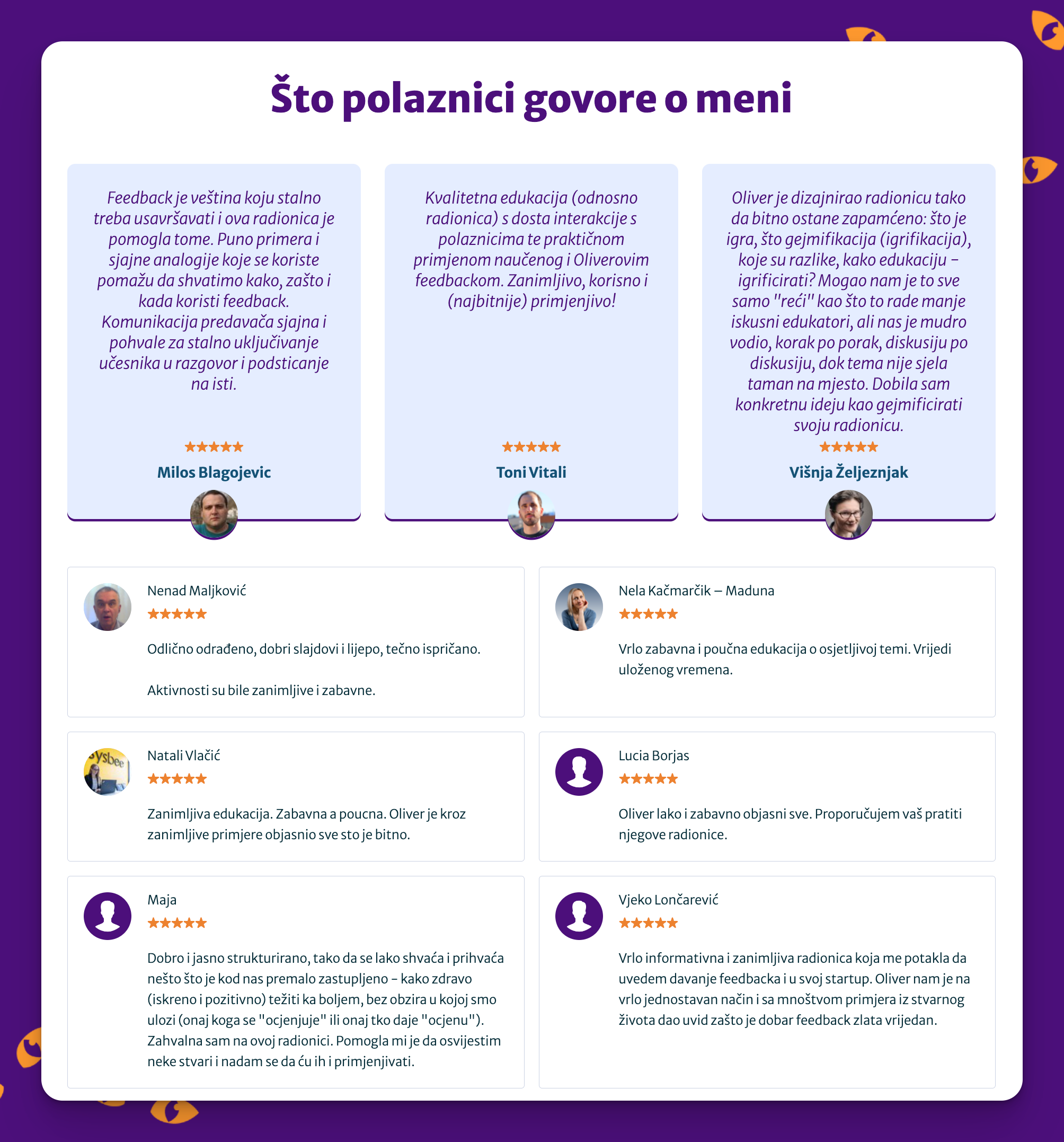 Prikaz recenzija polaznika na Eduzi
